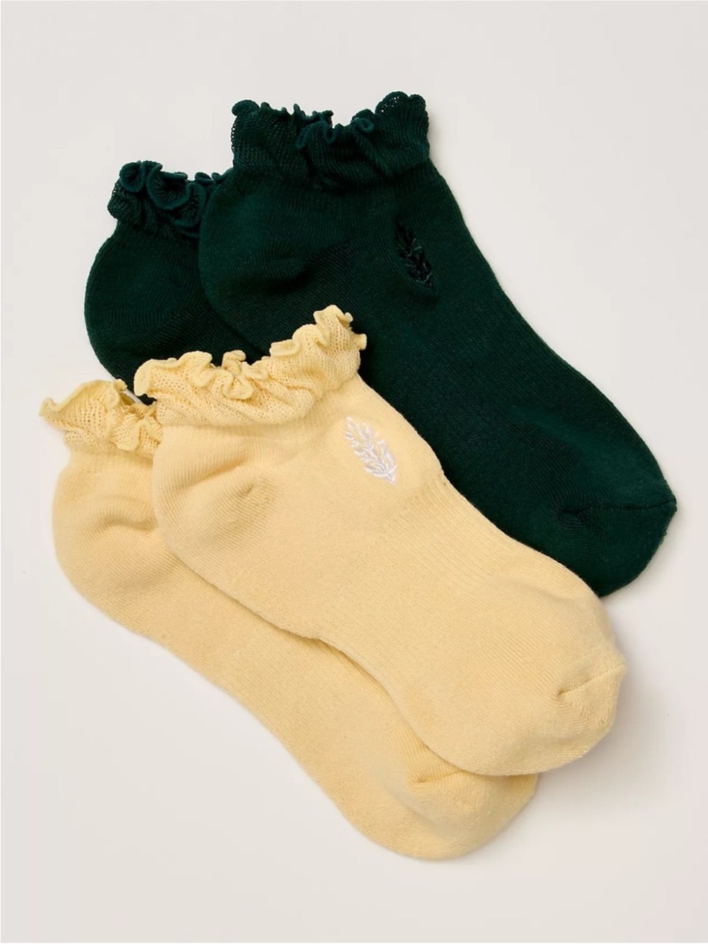 Free People Movement Classic Ruffle Sneaker Socks in Green/Yellow Pack of 2| NWT